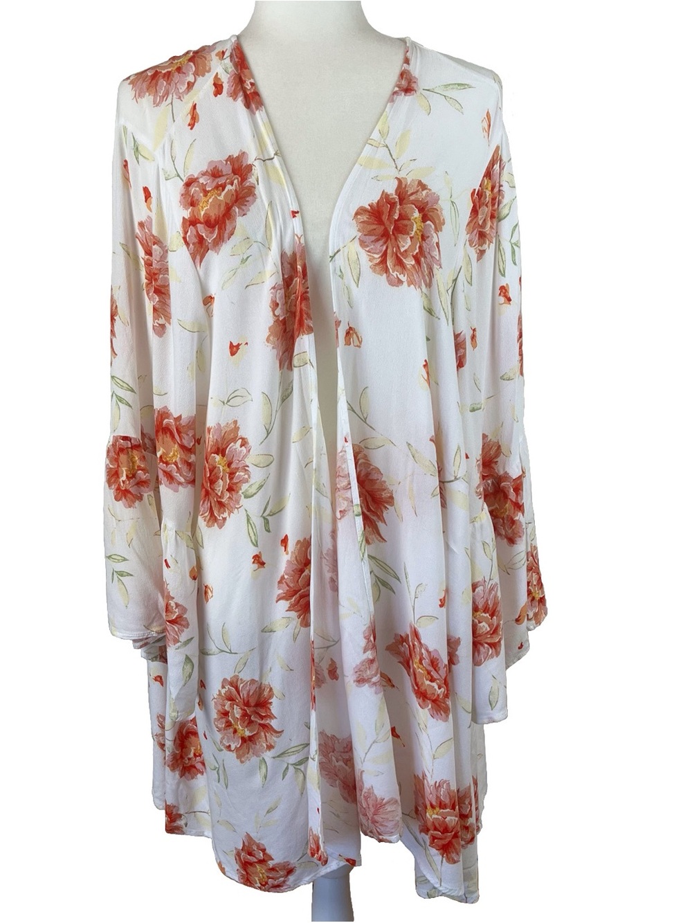 Torrid Floral Rayon Duster Cardigan Open Front Ruffle Bell Sleeve Size 3X  (3/4)